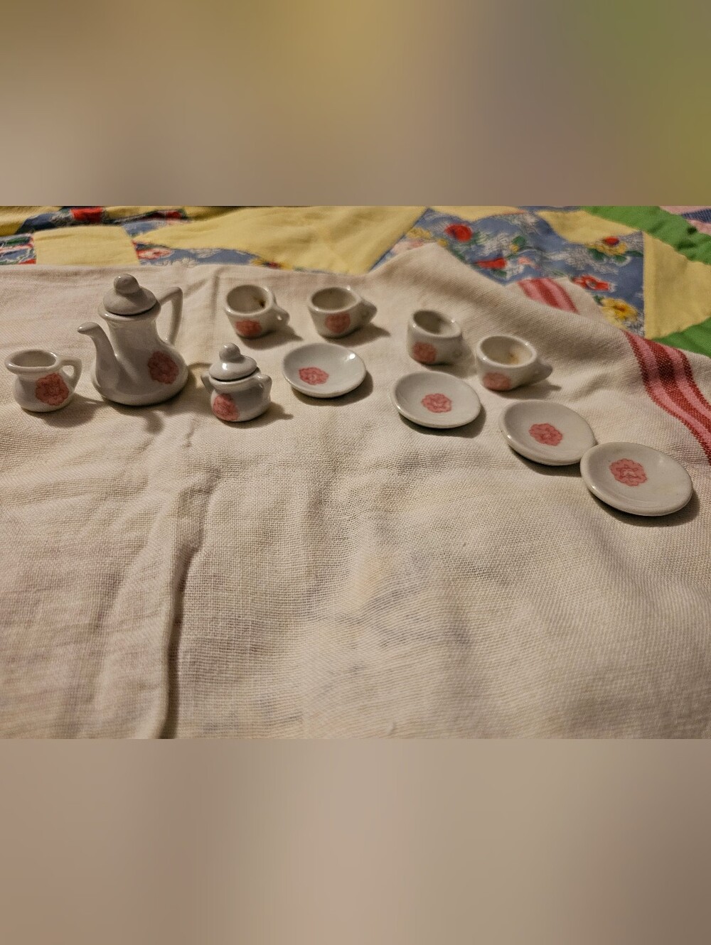 Mini Porcelain Tea Set with Pink Flower Accent - Home Party Supplies